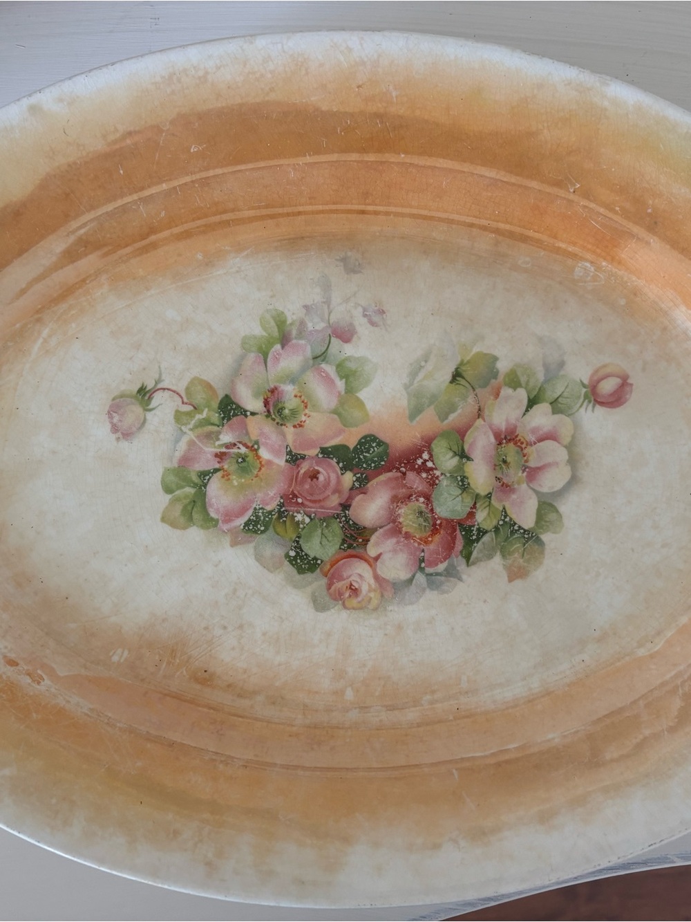 Vintage Floral Oval Serving Tray - Pink Rose Bouquet